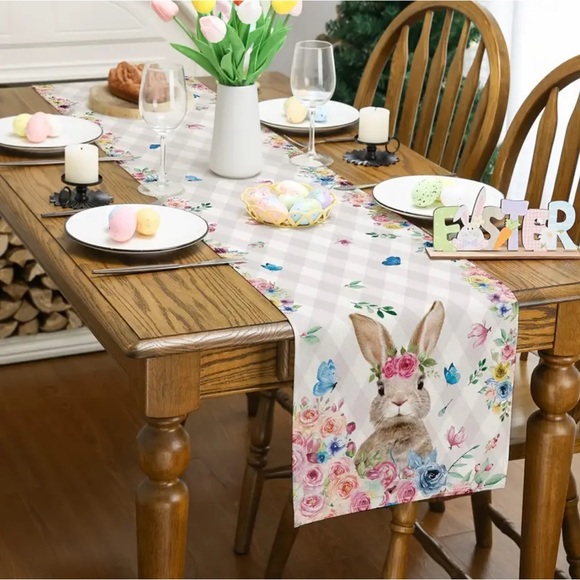 Buffalo Plaid Bunny Flower Table Runner - Picture 4 of 6